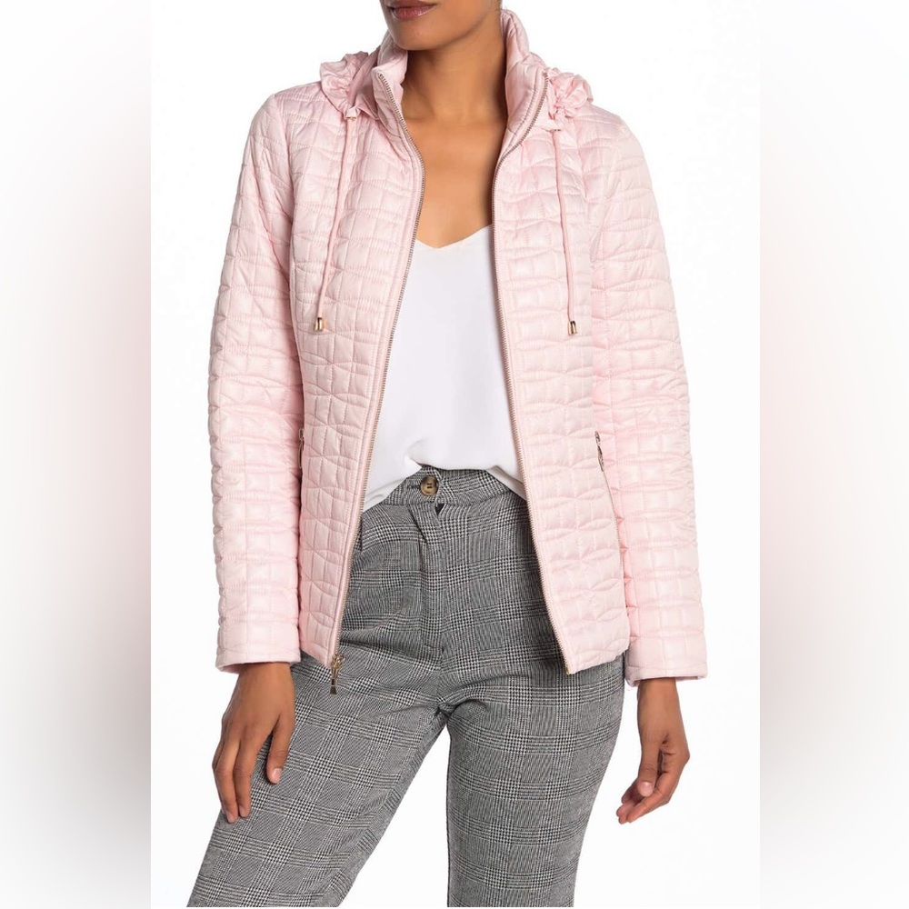 NEW Kate Spade NY Orchid Pink Packable Motorcycle Moto Hood Quilted Jacket Sz XS